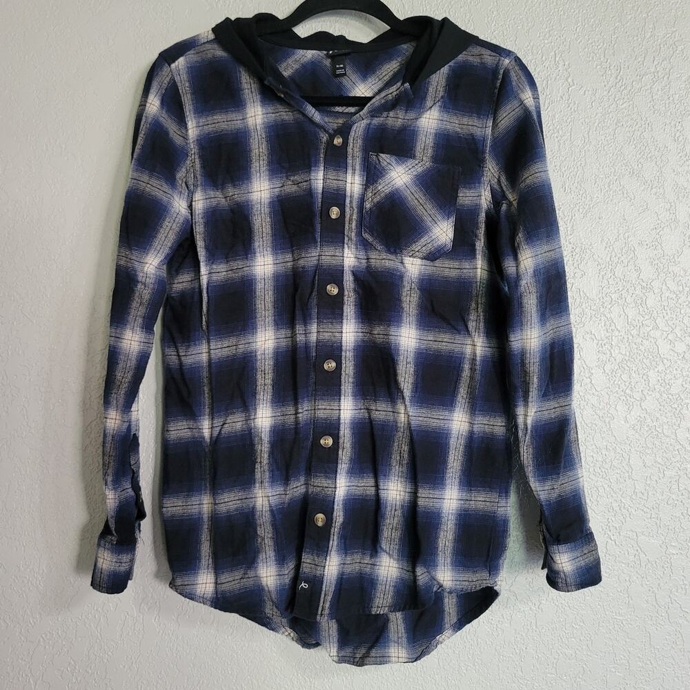 Art Class Boys XL (16) Long Sleeve Hooded Plaid Button Front Shirt